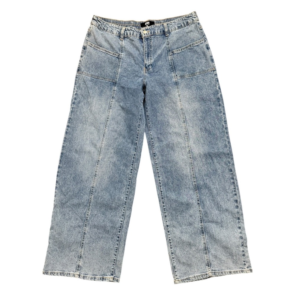 Madden NYC Wide Leg Jeans Light Wash Elastic Back Seamed Denim Womens XXL 20 NWT